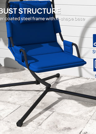 Hammock Chair with Stand and PA Coating Cushion, Hanging Swing Chair with Steel Frame for Indoor and Outdoor, Dark Blue