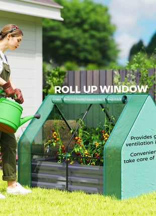 4 x 3 x 3ft Raised Garden Bed with Mini Greenhouse, Galvanized Raised Garden Bed with Cover, Green and Dark Gray