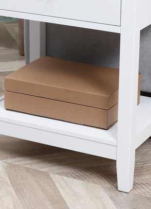 Modern Side Table for Living Room, End Table, 2-tier Side Table with Drawer and Storage Shelf, White