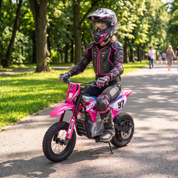 36V Electric Dirt Bike for Kids with Brushless Motor, Up to 9.9 MPH, Inflatable Tires and Rear Suspension, Pink