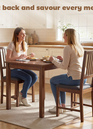 Set of 2 Dining Chairs, Upholstered Slat Back Dining Room Chairs with Rubberwood Legs and Padded Seat, Walnut