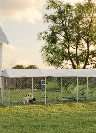 Dog Kennel Outdoor Dog Run Waterproof UV-Resist Cover Lockable Door Adjustable Bowls 20 x 7.5 x 6.5ft