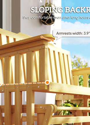 2-Person Patio Swing Glider Bench with Quick Drying Design and Wide Armrest, Wood Rocking Chair Loveseat for Backyard Garden Porch, Natural