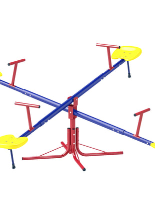 Kids Seesaw Swivel Teeter Totter with 360° Spinning, 4 Seater Seesaw Outdoor Playground Equipment for Backyard, Boys and Girls Aged 3-8 Years Old