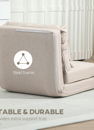 Floor Chair, Convertible Floor Sofa Bed, Folding Upholstered Couch Bed with Adjustable Backrest, Beige