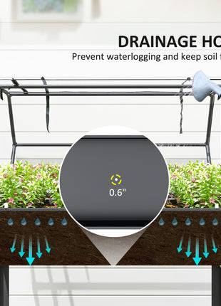 Elevated Garden Box with Greenhouse Cover, Raised Garden Bed with Legs and Drainage Hole for Vegetables, Dark Gray