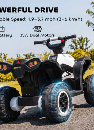 12V Kids ATV Quad Car with Forward & Backward Function, Four Wheeler for Kids with Wear-Resistant Wheels, Music, Up to 3.7 MPH, Electric Ride-on ATV for Toddlers Ages 3+ Years Old, White