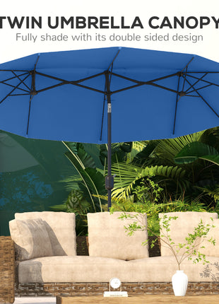 Double-sided Patio Umbrella, 9.5' Outdoor Umbrella with Push Button Tilt and Crank, 3 Air Vents and 12 Ribs, Navy Blue