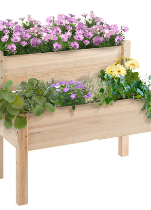 Raised Garden Bed, 2-Tier Wood Planter Stand Plant Grow Box, 34"x34"x28"