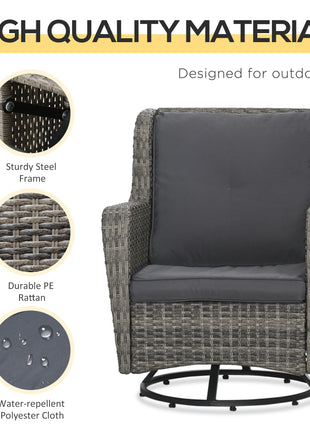 Patio Bistro Set, Porch Furniture with 360° Rotation & Rocking Function, 28.25"x30.75"x36.25", Gray