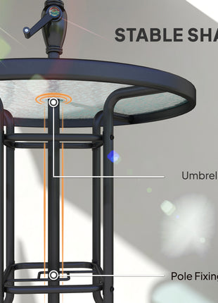 4 Piece Outdoor Bar Set with Umbrella, Patio Dining Set with 2 Folding Chairs, Wave Textured Tempered Glass Table for Backyard, Garden, Deck, Poolside, Black