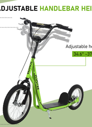 Teens Youth Scooter Ride On Toy with Adjustable Handlebar, Dual Brakes, and Inflatable Wheels For Kids 5+ - Green