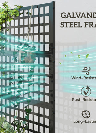 Galvanized Raised Garden Bed Planter Box with Trellis for Climbing Plants, Vegetable, Vines, 43" x 16" x 70", Black