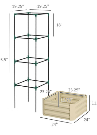 Galvanized Planter Box, 24" x 24" x 73.5" Raised Garden Bed with Tomato Cage for Climbing Vines, Cream