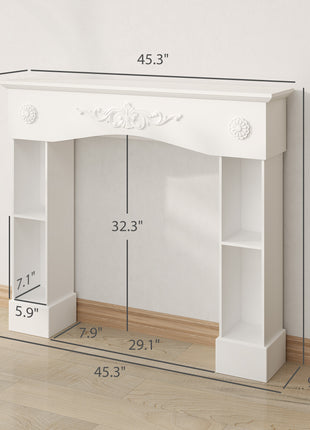 Baroque Fireplace Mantel, Freestanding Fireplace Surround with Leg for Electric Fireplaces, 45.3" W x 39.4" H, White