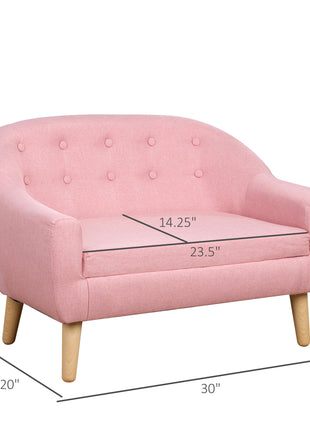2-Seat Kids Sofa, Toddler Sofa Couch, Linen-Like Fabric & Wood Frame Sofa Chair for Ages 3-7, 11" High Seat, Pink