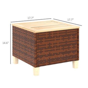 Outdoor Side Table with PE Rattan, Patio End Table with Natural Fir Wood Tabletop and Legs, Weather Resistant Accent Table for Patio Pool Porch, Brown