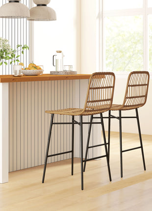 Rattan Counter Bar Stools Set of 2, 26" Counter Height Barstools with Back, Bar Chairs for Kitchen Island, Brown