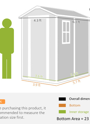 6' x 4' Outdoor Storage Shed, Plastic Shed with Floor, Window, Lockable Door and Vents for Outdoor Patio Storage, Gray