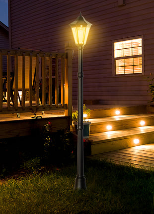 76.5" Solar Lamp Post Light, Dusk to Dawn Vintage Style Street Light, Aluminum Solar Powdered Lamp, PIR Motion Sensor for Garden, Lawn, Pathway, Driveway, Black