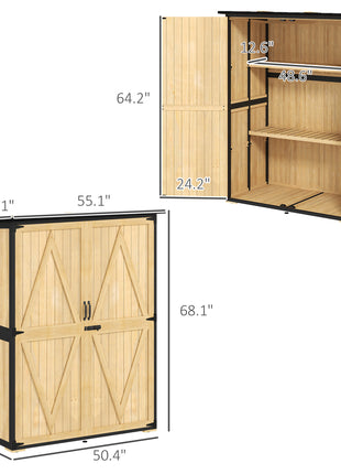 Wood Storage Shed, Outdoor Garden Shed with Asphalt Roof, 2 Shelves, Lockable Doors and Adjustable Feet, Natural