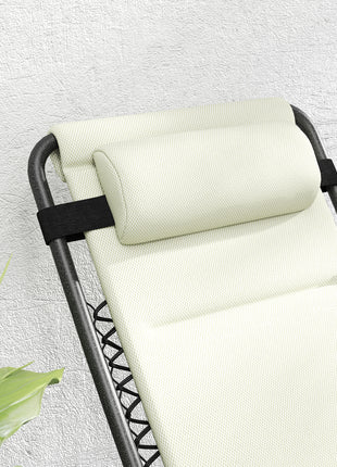 Zero Gravity Lounge Chair Set, 2 Pieces Reclining Folding Outdoor Lounge Chairs with Headrest Side Tray, Cream