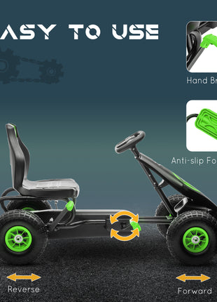 Ergonomic Pedal Go Kart Kids Ride-on Toy with Tough, Wear-Resistant Tread for Boys & Girls, Ages 5-12, Green