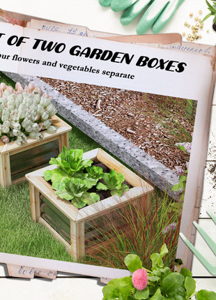 Raised Garden Beds Set of 2, Metal and Wood Combined Planter Box, for Growing Flowers, Herbs and Vegetables