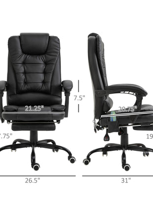 7-Point Vibrating Massage Office Chair High Back Executive Recliner with Lumbar Support, Footrest, Reclining Back, Adjustable Height, Black
