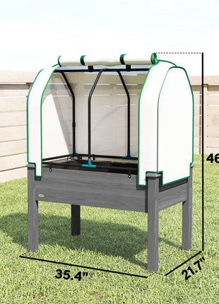 Raised Garden Bed with PE Greenhouse Cover Outdoor Planter Box for Herbs and Vegetables, 35 x 22 x 47 inch, Dark Gray