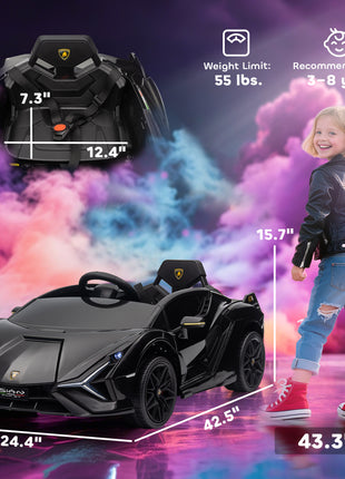 12V Lamborghini SIAN Licensed Electric Car for kids with Remote Control, Horn, Music, & Headlights, Black