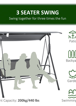 3-Person Porch Swing with Stand, Outdoor Swing for Patio Porch with Adjustable Tilt Canopy and Comfortable Swing Bench-Style Seat, Steel Frame, Gray