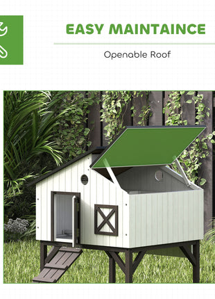 Chicken Coop Hen House with Nesting Box, Elevated Rabbit Hutch with Ramp, Asphalt Openable Roof and Elevated Legs