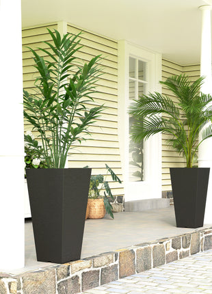 23 Inch Tall Planters for Outdoor Plants, Set of 2 Plastic Flower Pots, for Front Door Patio Garden Use, Black