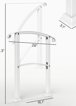 1-3 Step Metal Handrails for Outdoor Steps, Porch Deck Stair Railing with Installation Kit for Concrete Steps, White