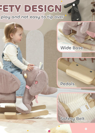 Baby Rocking Horse with Seat, Kids Ride On Toy with Realistic Elephant Sound and Safety Belt for 18 to 36 Months, Pink
