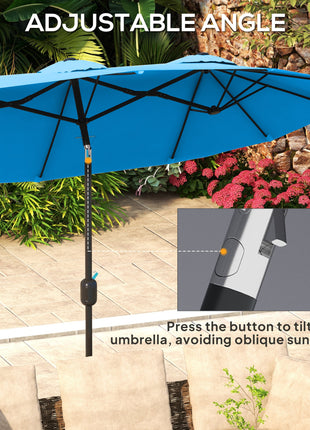 Double-sided Patio Umbrella, 9.5' Outdoor Umbrella with Push Button Tilt and Crank, 3 Air Vents and 12 Ribs, Cyan Blue