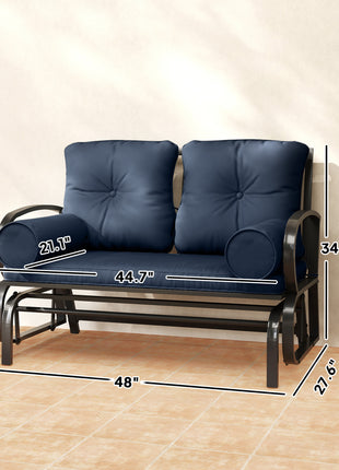 Swing Glider Rocking Chair, Double Patio Bench, 2 Person Loveseat with Steel Frame, Cushions, Pillow Armrests, Blue