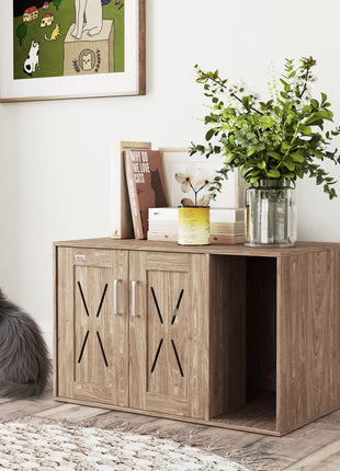 Cat Litter Box Enclosure with Scratching Board, Cat Washroom End Side Table, 31.5" x 19" x 20", Walnut Brown