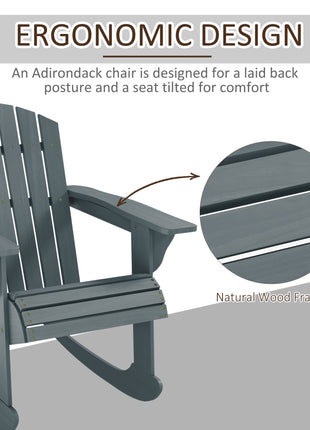 Wood Adirondack Outdoor Lounge Rocking Chair Fire Pit Seating with Slatted Wooden Design, Fanned Back, Gray