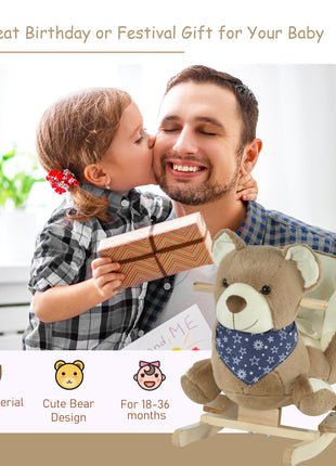 Baby Rocking Horse with Lullaby, Ride On Horse, Bear Themed Plush Animal Rocker with Pedals for Ages 18-36 Months, Easy to Assemble