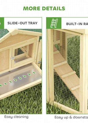 Wooden Chicken Coop ith Nesting Box, Double Runs, Removable Tray, Ramp, for Garden Backyard