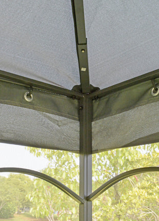 118" x 118" Steel Outdoor Patio Gazebo Canopy with Removable Mesh Curtains, Display Shelves, & Steel Frame, Gray