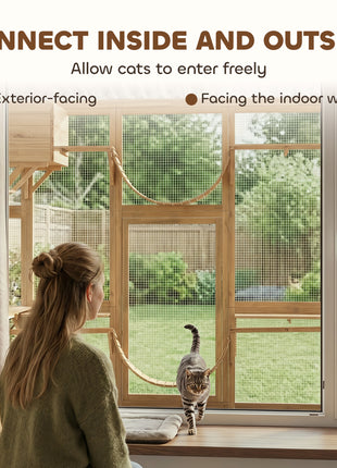 Catio Playground Cat Window Box Outside Enclosure for Multiple Cats w/ Shelves & Bridges, Yellow
