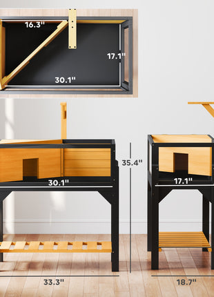 Wooden Tortoise Habitat with Storage Shelf, Tortoise Enclosure with Clear Windows, Openable Top, Lamp Holder, Yellow