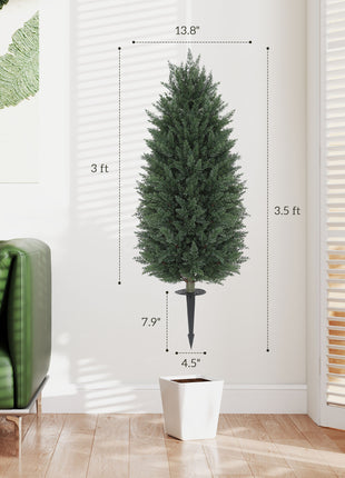 43.3 Inch Set of 2 Artificial Cypress Topiary Tree, Indoor Outdoor UV Resistant Faux Plants with Ground Stake for Garden