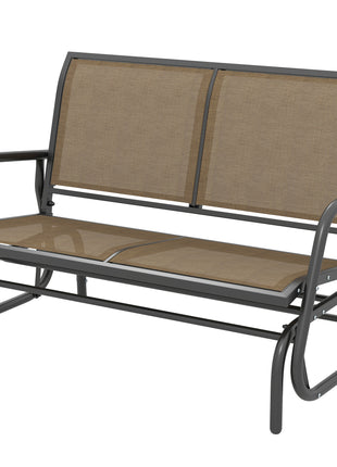 2-Person Outdoor Glider Bench, Patio Double Swing Rocking Chair Loveseat with  Steel Frame, Light Mixed Brown