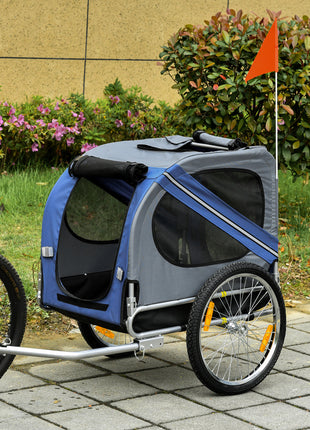 Bike Trailer Cargo Cart for Dogs and Pets with 3 Entrances Large Wheels for Off-Road & Mesh Screen, Blue/Gray