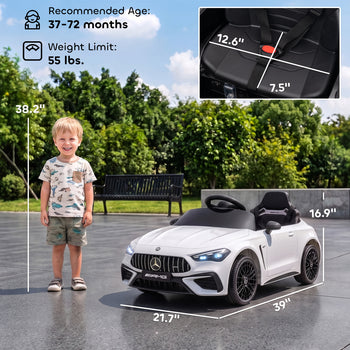 12V Electric Car for Kids Licensed Mercedes AMG CLE 53 with Remote, Suspension, Lights, Music for 37-72 Months, White