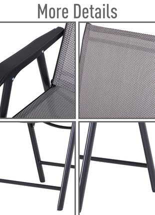 Set of 4 Outdoor Folding Chairs, Stackable Patio Dining Chairs with Armrests, Metal Frame, Gray
